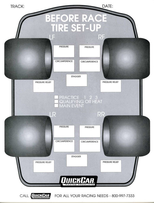 Quickcar Racing Products Before Race Tire Set-Up Forms (50 PK) 51-210