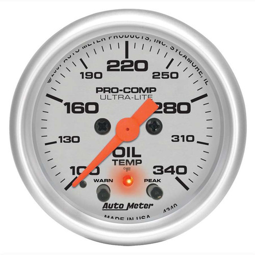 Autometer 2-1/16in U/L Oil Temp Gauge w/Peak and Warning 4340