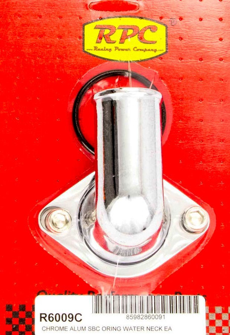 Racing Power Co-Packaged 66-75 Chevy V8 Alum 90 Deg Water Neck Chrome R6009C