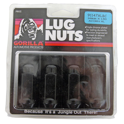 Gorilla 4 Lugnuts Acorn Bulge 14 mm x 1.5 Black X-Long 91147XLBC