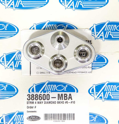 Vintage Air 4 Way Diamond Bulkhead #6 and #10 Male O-Ring 388600-MBA