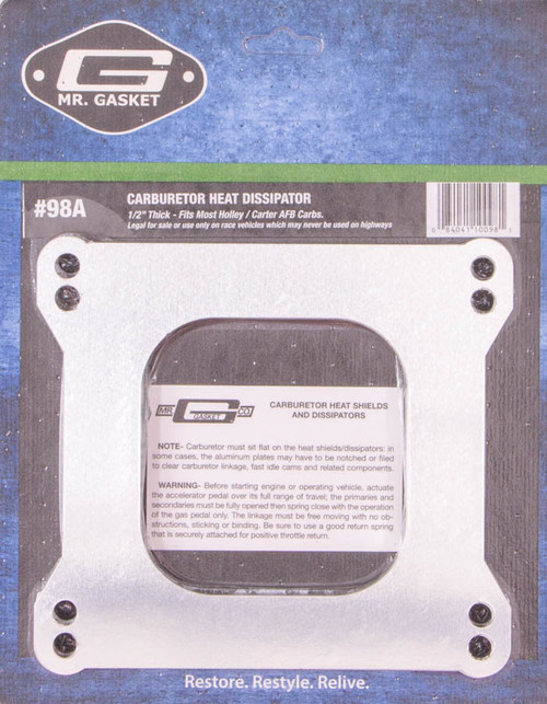 Mr. Gasket Carb. Dissipator 1/2in Thick- Open Center 98A
