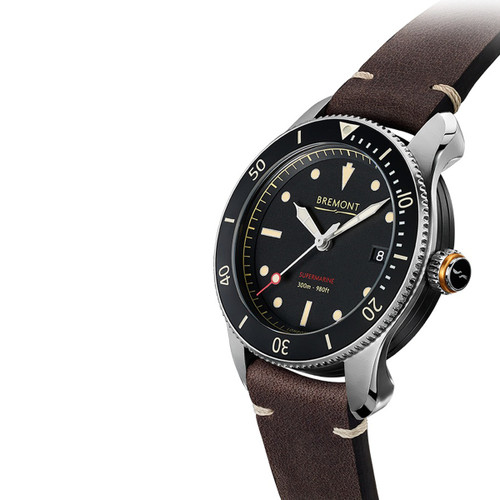 Bremont Supermarine Men's Automatic Chronometer Sapphire Black Dial Brown Leather Strap Watch S301/BK