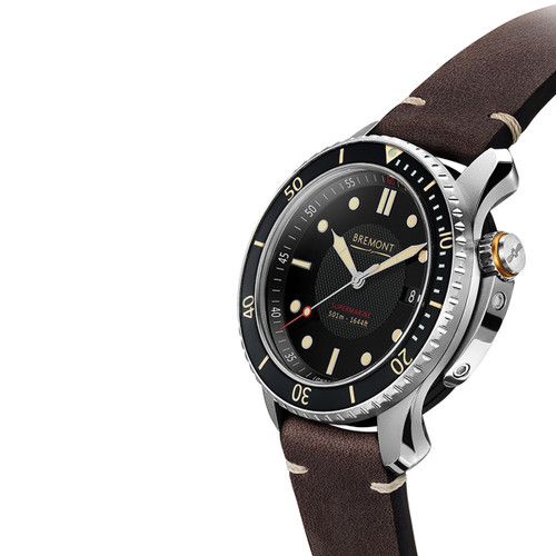 Bremont Supermarine Diving Men's Automatic Chronometer Sapphire Black Dial Brown Leather Strap Watch S501/BK/2018