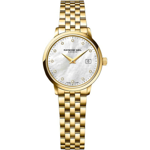 Raymond Weil Toccata Ladies Sapphire 11 Diamonds Gold PVD Case White Mother Of Pearl Dial Watch 5988-P-097081