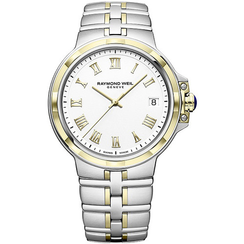 Raymond Weil Parsifal Men's Saphhire Gold PVD Case White Dial Two Tone Bracelet Watch 5580-STP-00308