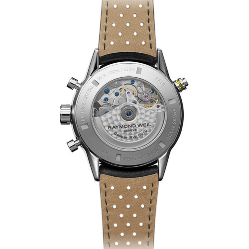 Raymond Weil Freelancer Men's Automatic Sapphire Tachymeter Black Dial Leather Strap Watch 7740-SC1-020021