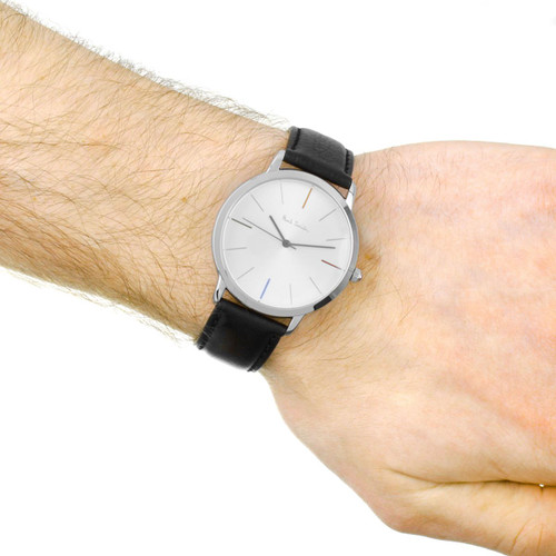 Paul Smith MA Men's Silver Dial Black Leather Strap Watch P10051