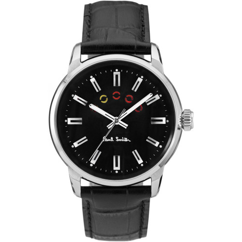 Paul Smith Block Men's Black Dial Turning Disc Leather Strap Watch P10021