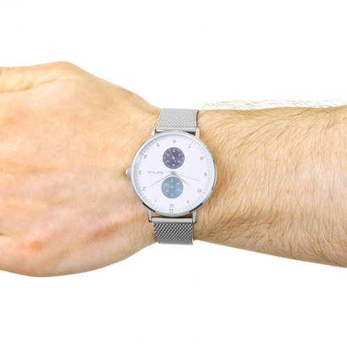 Paul Smith Track Design Men's White Dial Silver Mesh Bracelet Watch PS0070007