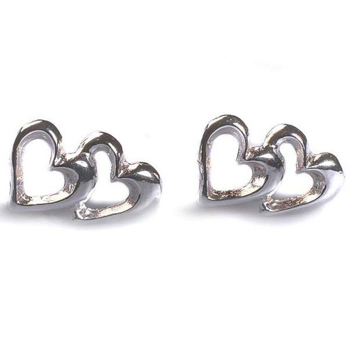 Henryka Ladies Classic Silver Double Open Heart Stud Earrings 1/1201/100-BU