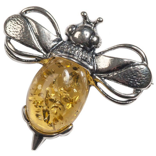 Henryka Ladies Silver And Yellow Amber Bumble Bee Brooch 1/6005/118/Y-BU
