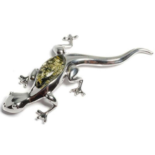 Henryka Ladies Silver And Green Amber Slinky Lizard Necklace 1/6409/100/G-BU