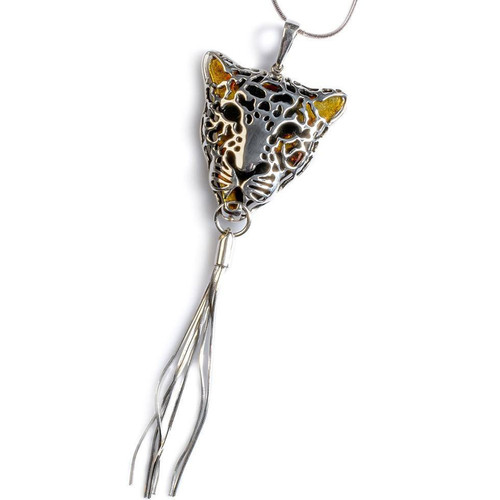 Henryka Ladies Silver And Amber Leopard Head Necklace BW-050-STU