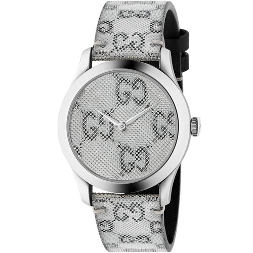 Gucci G-Timeless Unisex GG Motif Floating Hologram Dial Grey Leather Strap Watch YA1264058