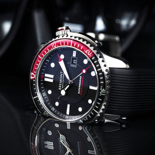 Bremont Men's Automatic Chronometer Sapphire Black Dial Rubber Strap Watch S2000-Red-D