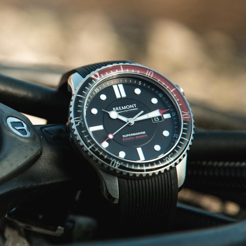 Bremont Men's Automatic Chronometer Sapphire Black Dial Rubber Strap Watch S2000-Red-D