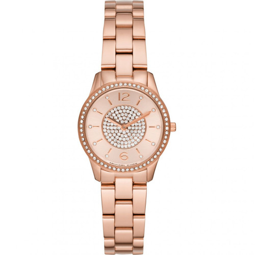 Michael Kors Runway Ladies Crystals Rose Gold PVD Bracelet Watch MK6619