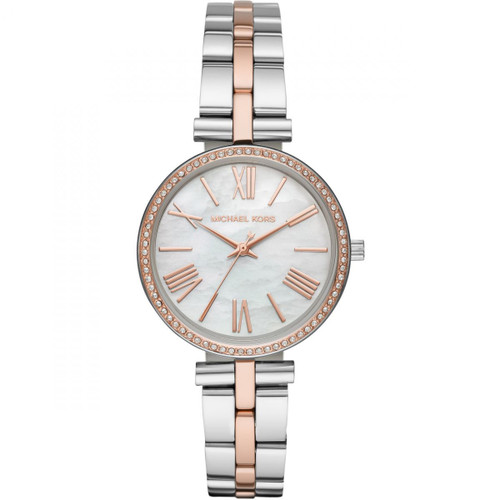 Michael Kors Mini Maci Ladies Crystals White Mother Of Pearl Dial Two Tone Bracelet Watch MK3969