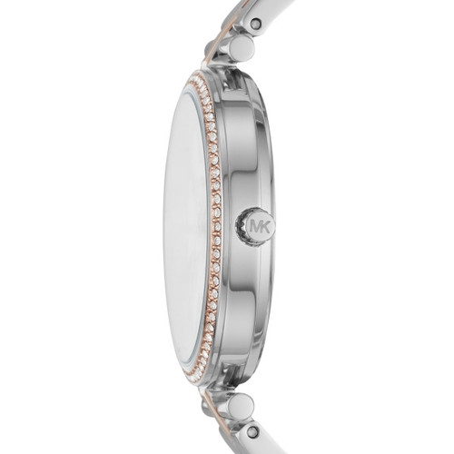 Michael Kors Mini Maci Ladies Crystals White Mother Of Pearl Dial Two Tone Bracelet Watch MK3969