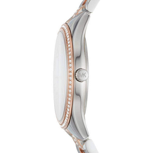 Michael Kors Lauryn Ladies White Mother Of Pearl Dial Crystals Bracelet Watch MK3979