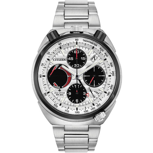 Citizen Men's Eco-Drive Promaster Bullhead Racing Chronograph Power Reserve Silver Bracelet Watch AV0071-54A