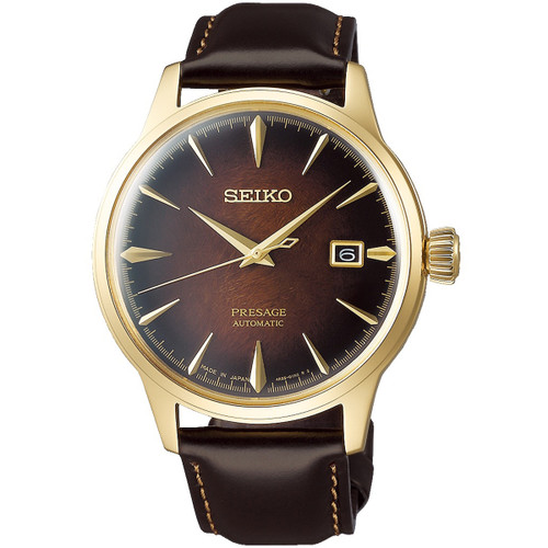 Seiko Presage Automatic Cocktail Time Limited Edition Brown Dial Leather Strap Watch SRPD36J1