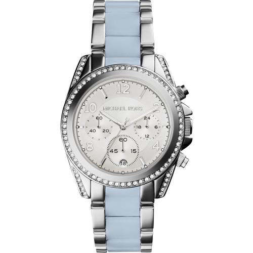 Michael Kors Blair Ladies Crystals Blue Acetate Chronograph Watch MK6137
