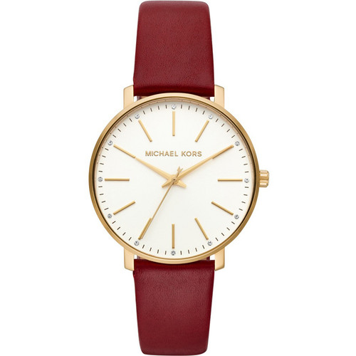 Michael Kors Pyper Ladies Gold PVD Case Burgundy Leather Strap Watch MK2749