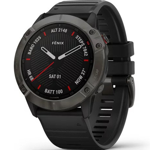 Garmin Fenix 6X Pro and Sapphire Carbon Grey DLC With Black Strap 51mm Watch 010-02157-11
