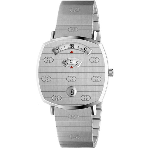 Gucci Grip Unisex Sapphire 35MM GG Engraved Silver Bracelet Watch YA157401