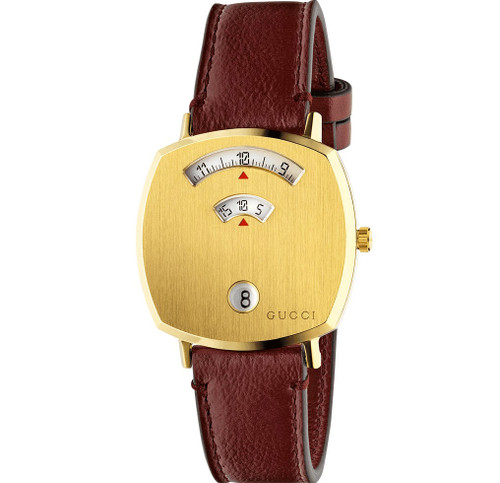 Gucci Grip Unisex Sapphire Yellow Gold PVD Case Leather Strap Watch YA157405