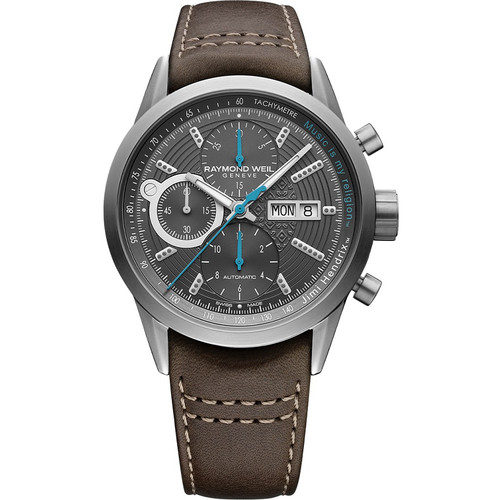 Raymond Weil Freelancer Men's Automatic Sapphire Tachymeter Grey Dial Calf Leather Strap Watch 7730-STC-JHDX1