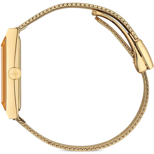 Gucci G-Frame Ladies Sapphire Yellow Gold PVD Mesh Bracelet Watch YA147410