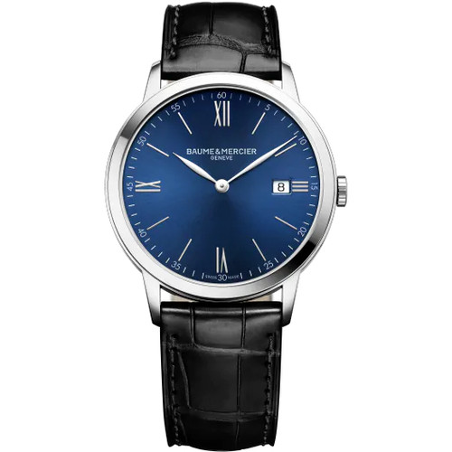 Baume & Mercier Men's Classima Sapphire Blue Dial Black Leather Strap Watch 10324