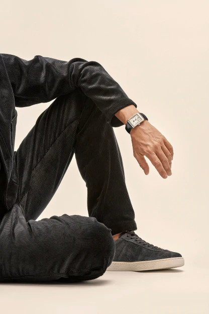 Baume & Mercier Men's Hampton Rectangular Dual Time Automatic Silver Dial Watch 10523