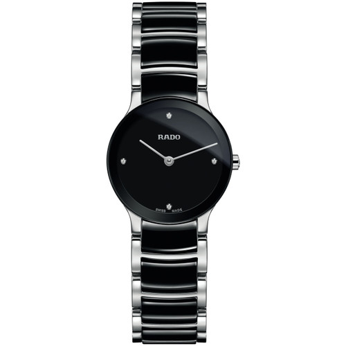 Rado Ladies Centrix Diamonds Sapphire Black Dial High Tech Ceramic Bracelet Watch R30191712