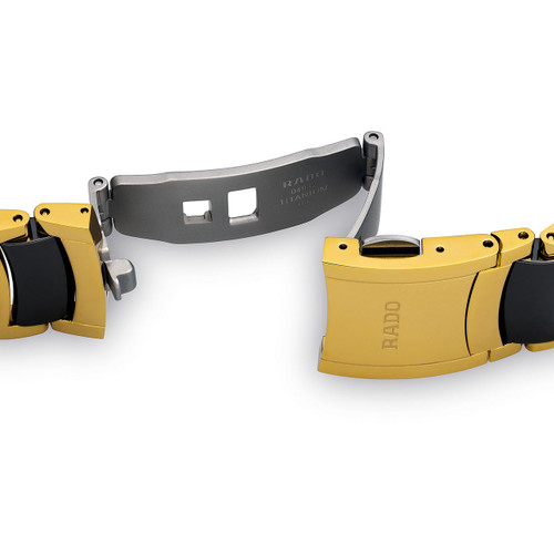 Rado Ladies Centrix Diamond S Sapphire Gold PVD Case Black Dial Ceramic Bracelet Watch R30930712