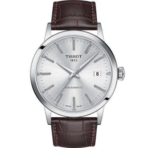 Tissot T-Classic Silver Dial Brown Strap Classic Dream Men's Watch T1294071603100
