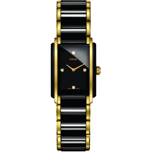 Rado Ladies Integral S Sapphire Diamonds Black Dial Gold PVD Ceramic Bracelet Watch R20845712
