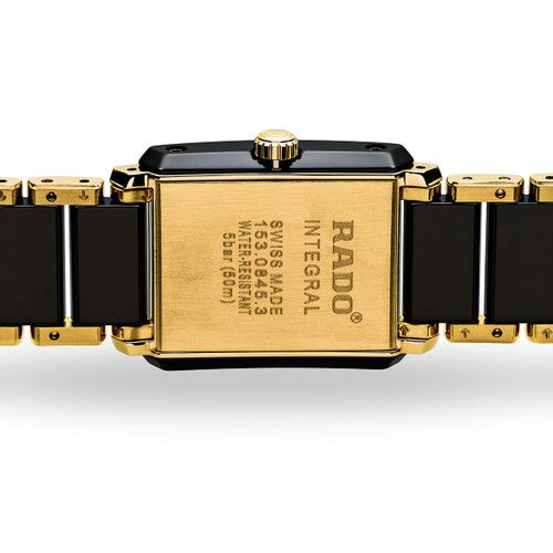 Rado Ladies Integral S Sapphire Diamonds Black Dial Gold PVD Ceramic Bracelet Watch R20845712