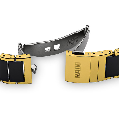 Rado Ladies Integral S Sapphire Diamonds Black Dial Gold PVD Ceramic Bracelet Watch R20845712