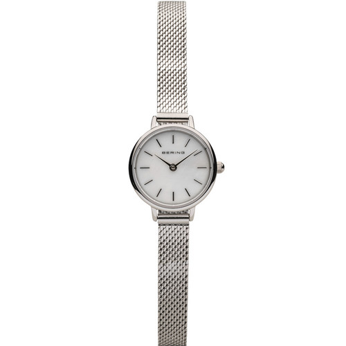 Bering Ladies Classic Polished Silver Sapphire White Dial Milanese Bracelet Watch 11022-004