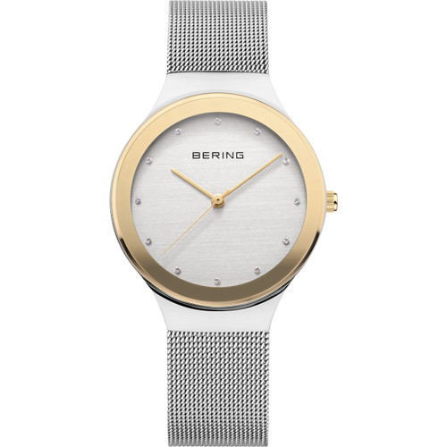 Bering Ladies Classic Sapphire Silver Dial Swarovski Crystals Milanese Bracelet Watch 12934-010