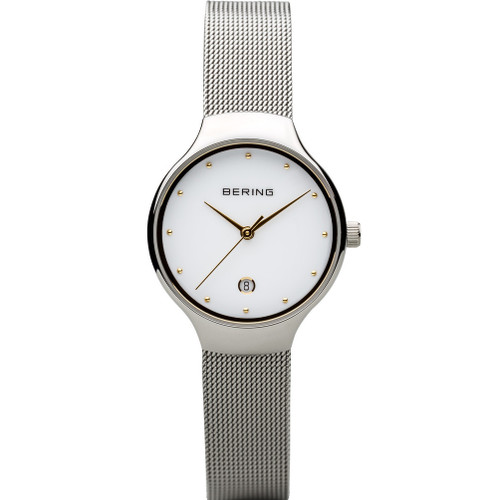 Bering Ladies Classic White Dial Silver Milanese Bracelet Watch 13326-001