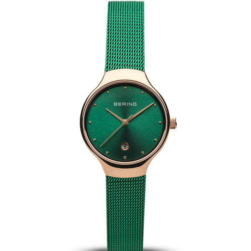 Bering Ladies Classic Sapphire Green Dial Milanese Bracelet Watch 13326-868