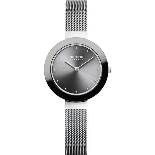 Bering Ladies Ceramic Grey Dial Swarovski Crystals Silver Bracelet Watch 11429-389