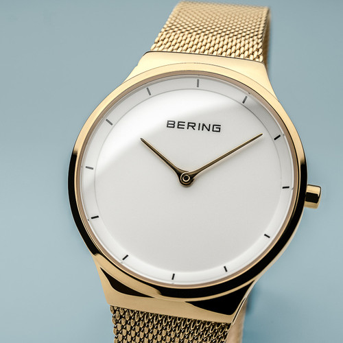 Bering Ladies Classic Sapphire White Dial Gold Milanese Bracelet Watch 12131-339