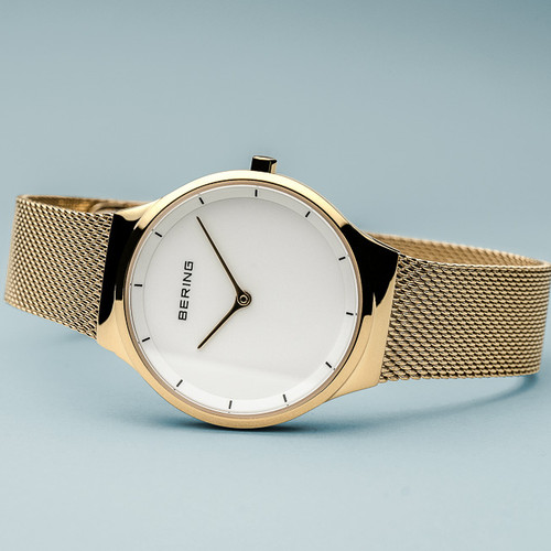 Bering Ladies Classic Sapphire White Dial Gold Milanese Bracelet Watch 12131-339