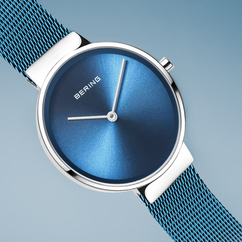 Bering Ladies Classic Sapphire Blue Dial Milanese Bracelet Watch 14531-308